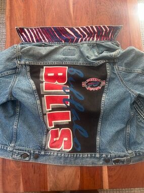 Levi's Blue Denim Buffalo Bills Jean Jacket with Red & Blue Back Graphic